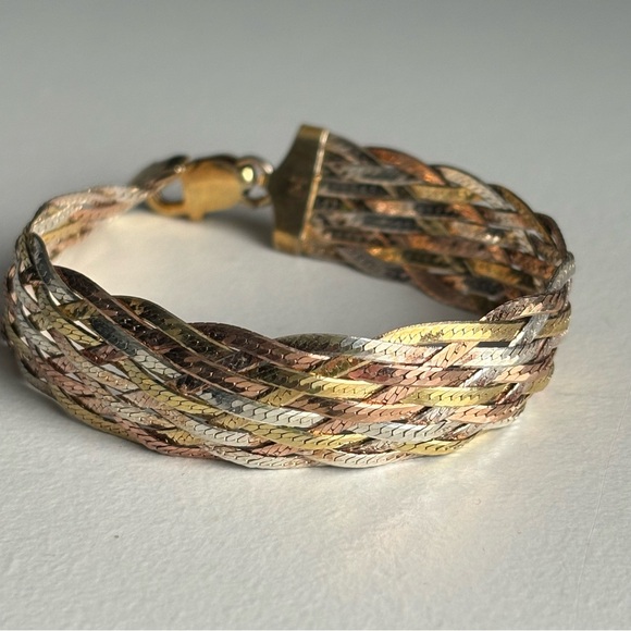 Vintage Sterling silver & Gold Plate Woven Braided Milor Italy Bracelet - Picture 11 of 15